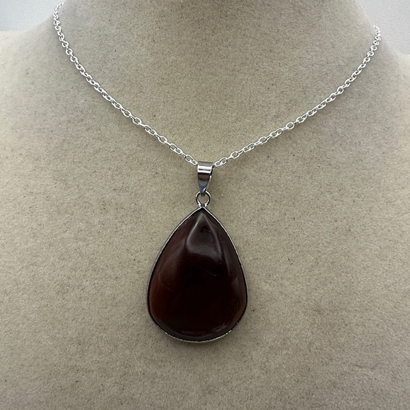 Jewelry - Red Tiger’s Eye Pendant Necklace on Silver Plated Box Chain